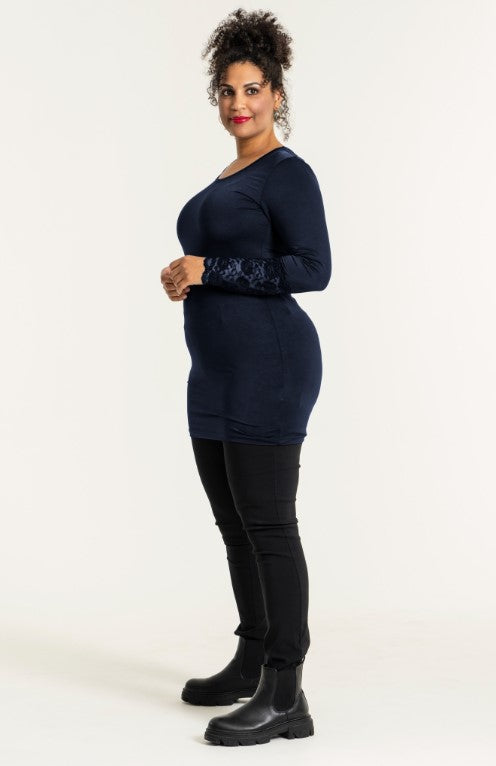 Sandgaard Blouse w. Long Lace Sleeve Top Dark Blue