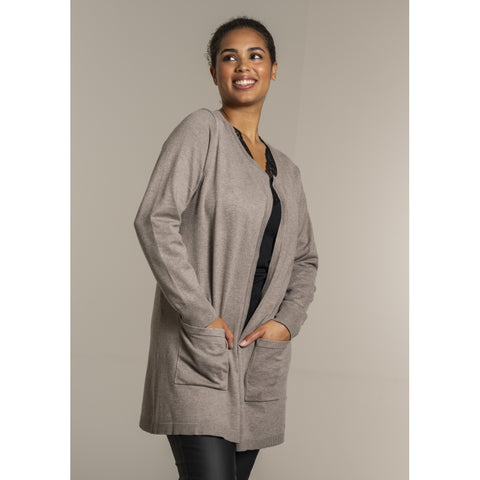 Sandgaard Lang cardigan med lommer Long Cardigan Beige melange